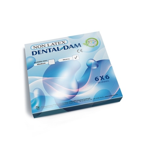 Koferdam bezlateksowy CERKAMED Dental-Dam gruby, niebieski
